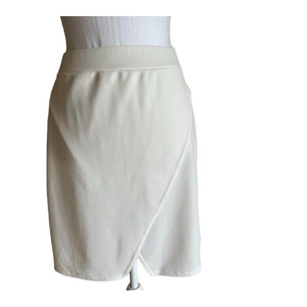 PrettyLittleThing Women's 8 Off White Faux Wrap Skirt Above Knee Pull On